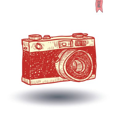 kamera simgesi, elle çizilmiş illüstrasyon.   