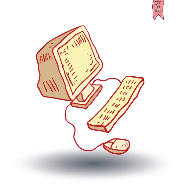 PC-skrivbordsikonen, handritad vektor illustration. — Stock vektor
