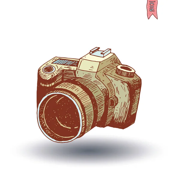 Camerapictogram, hand getekende illustratie. — Stockvector