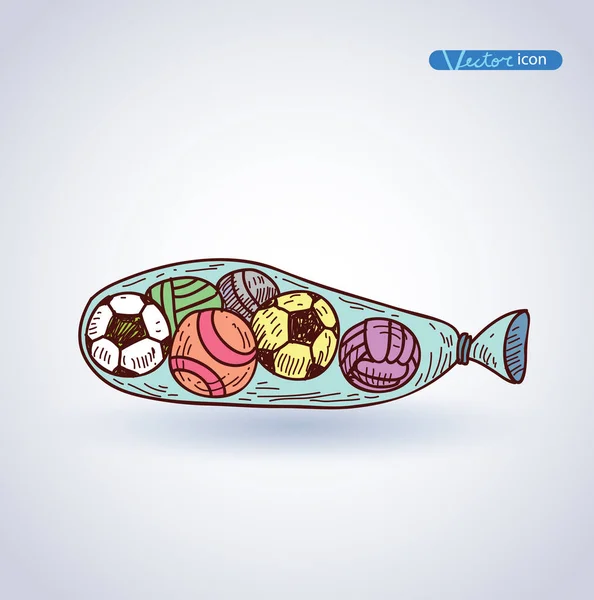 Conjunto de ícones esportivos, ilustração vetorial desenhada à mão — Vetor de Stock