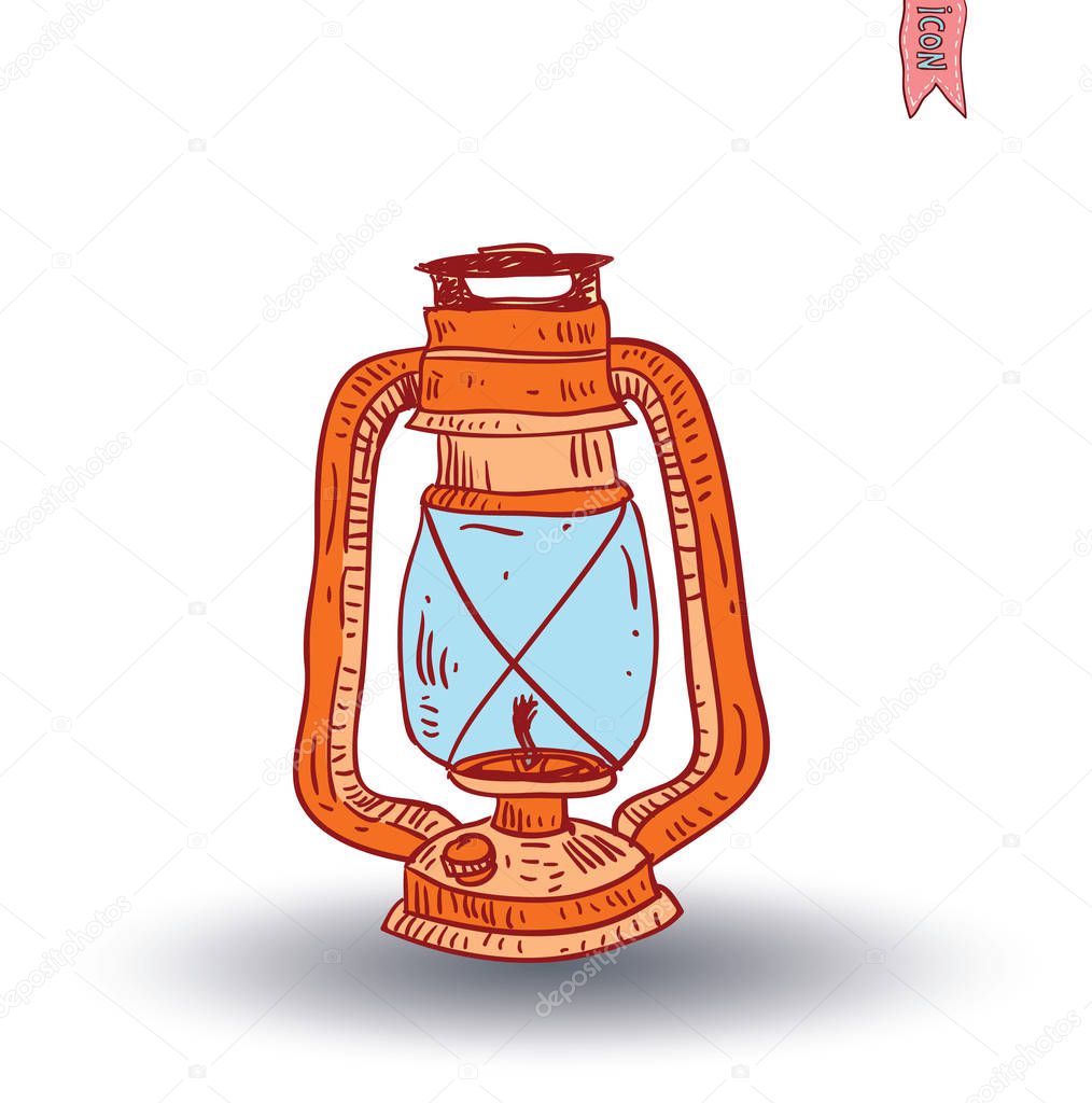 oil lamp icon, hand drawn vector illustration.