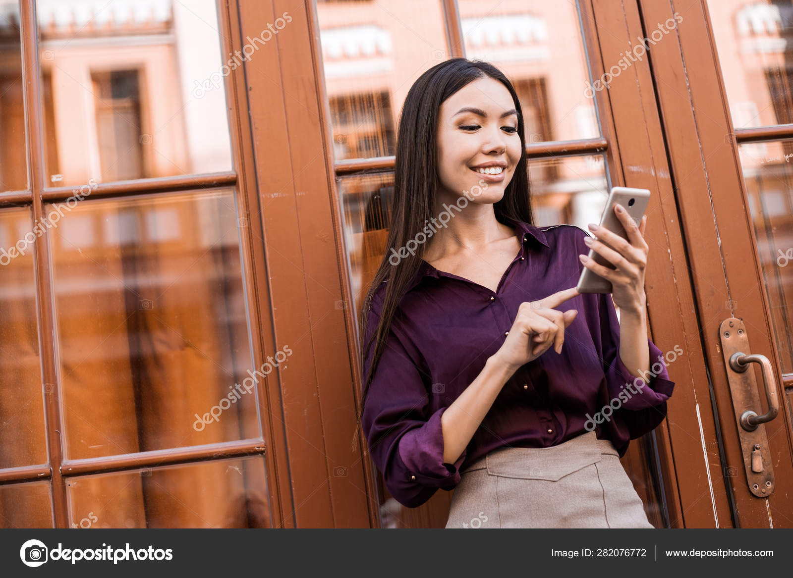Business Woman Talking Video Chat Her Clients Digital Tablet While
