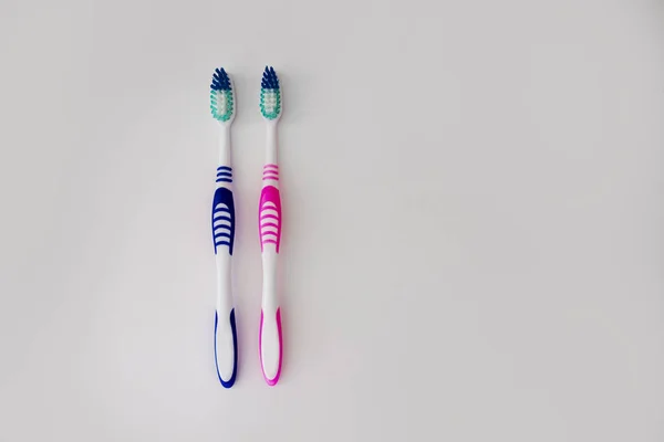 Gezonde Verzorging Voor Jezelf Elke Ochtend Routine Twee Persoonlijke Tandenborstels — Stockfoto