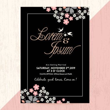flora siyah arka plan üzerine: Davetiyeli düğün