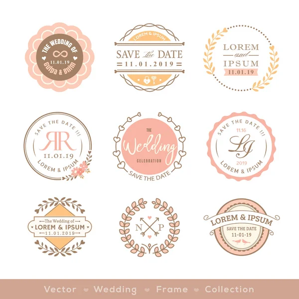 Retro Pastelových Svatební Logo Rámu Odznak Designový Prvek — Stockový vektor