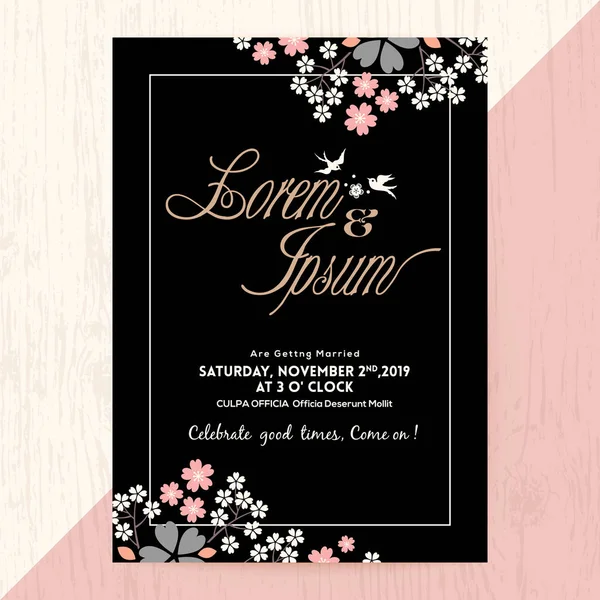 flora siyah arka plan üzerine: Davetiyeli düğün