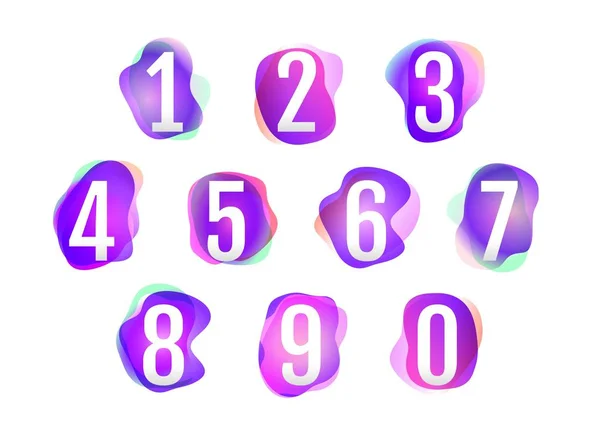 Číslo 1 až 10 na růžově purpurově neonové barvy tekutý tvar na bílém pozadí — Stockový vektor