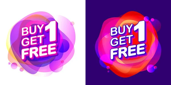 Koop 1 Get 1 gratis, verkoop tag met vloeistof roze Neon kleur cirkel abstracte vorm achtergrond — Stockvector