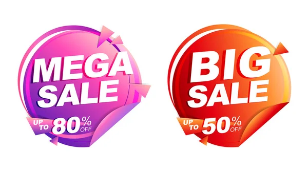 Mega venta, gran venta hasta 50% fuera de ilustración vectorial aislado, precio de etiqueta de descuento, banner de diseño de círculo rojo y rosa — Vector de stock