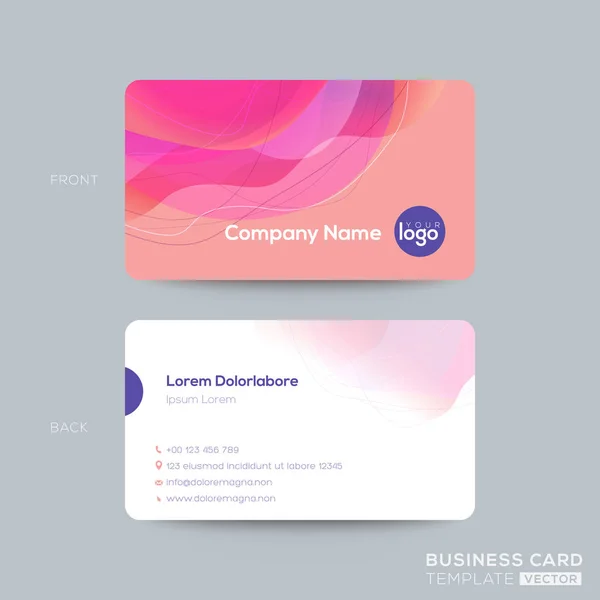 Σύγχρονη επαγγελματική κάρτα, κάρτα μέλους, πρότυπο σχεδίασης καρτών Club με αφηρημένο ροζ υγρό κύκλο σχήμα με ζωηρά χρώματα διαβάθμιση σε παλιό τριαντάφυλλο παστέλ χρώμα φόντου — Διανυσματικό Αρχείο
