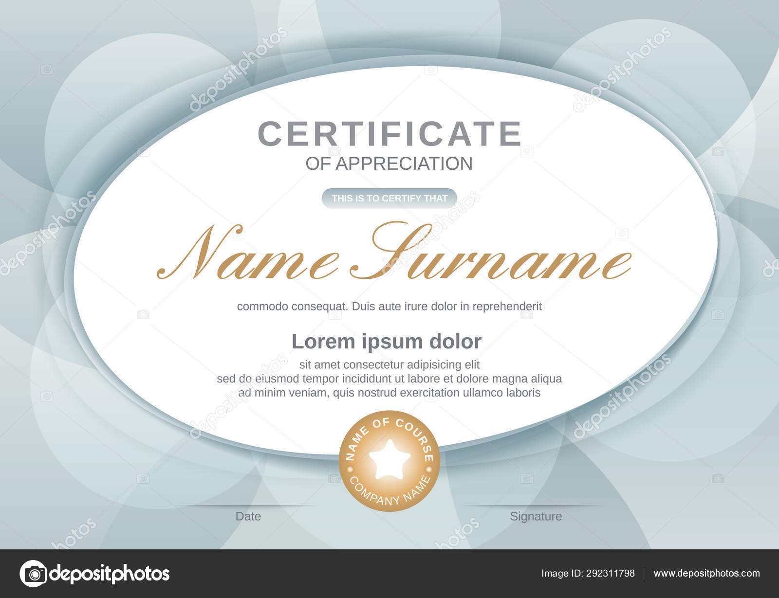Certificate Template With Oval Shape On Grey Background