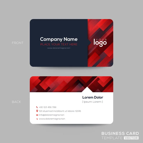 Piros névjegykártya, tagsági kártya, VIP klub kártya sablon fekete háttérrel, ferde vonal alakú grafikai elemmel. modern arculat. — Stock Vector