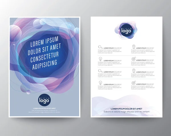 Moderne abstracte vloeistof paars blauw cirkel vorm kleuren verloop op blauwe pastel achtergrond voor brochure, flyer, poster, folder, jaarverslag, boekomslag, grafisch ontwerp lay-out sjabloon, A4-formaat — Stockvector