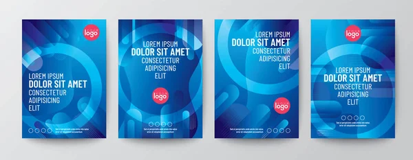 Set van abstracte ronde vorm grafische elementen op blauwe achtergrond voor brochure, flyer, poster, folder, jaarverslag, boekomslag, grafisch ontwerp lay-out sjabloon, A4-formaat — Stockvector