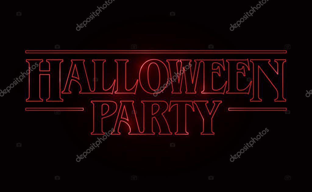 Halloween Party text design, Halloween word with Red glow text on black background. 80's style, eighties design. Vector illustration