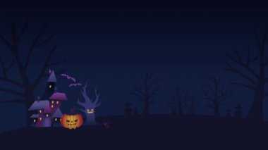 Yarasalar örümcekler ve perili ev arka plan ile Mutlu Halloween metin animasyon. 4k Hareketli Grafikler Halloween başlık.