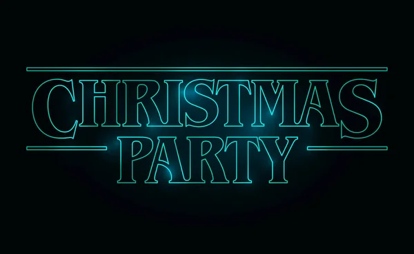 Christmas Party text design, Christmas word with green glow text on black background. 80's style, eighties design. — Stock Vector