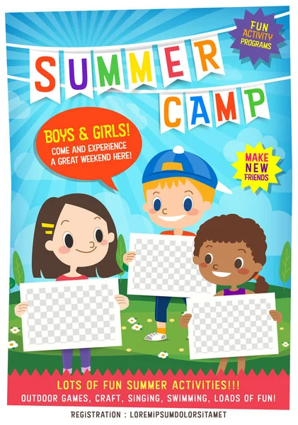Barn sommar camp utbildning reklam affisch flyer mall — Stock vektor