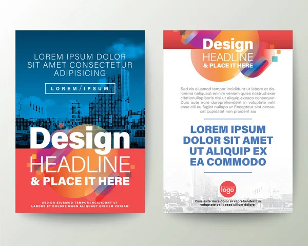 Copertina blu e rossa Brochure Flyer Design poster Modello vettoriale Layout. Gradiente astratto elemento grafico di forma arrotondata con spazio per lo sfondo della foto . — Vettoriale Stock