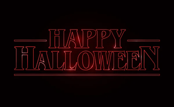Happy Halloween text design, Happy Halloween word with Red glow text on black background. 80's style, eighties design. — Stock Vector