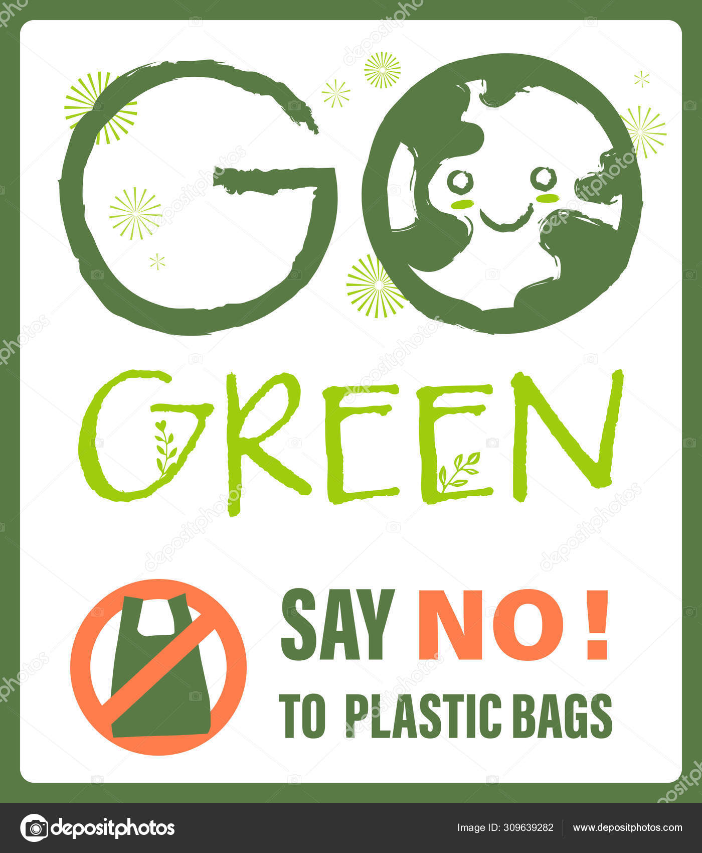 Conceito verde. Diga NÃO ao saco de plástico. Sinal de protesto pela  questão do aquecimento global., image size:1400x1700