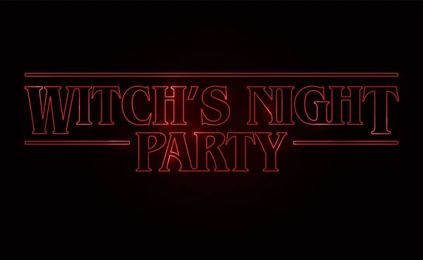 Witch's Night Party tekst ontwerp, Halloween woord met rode gloed tekst op zwarte achtergrond. 80 's stijl, jaren tachtig ontwerp. Vector illustratie — Stockvector