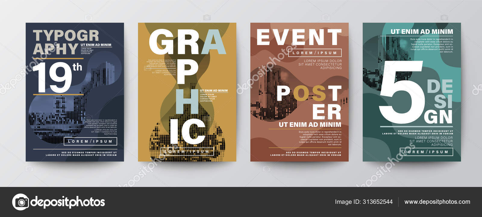 Set Of Modern Graphic Design Poster Layout Typography On Fluid Set Of Modern Graphic Design Poster Layout Typography On Fluid