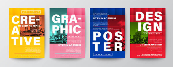 Set of Creative Graphic Design layout. Typography on colors background.