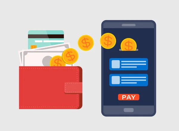 Wallet Концепция Цифровой Валюты Мобильный Пополняется Смартфоном Иллюстрация Плоского Дизайна Лицензионные Стоковые Иллюстрации