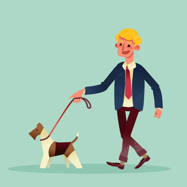 Счастливый Бизнесмен Гуляет Своей Собакой Векторная Иллюстрация Лицензионные Стоковые Векторы