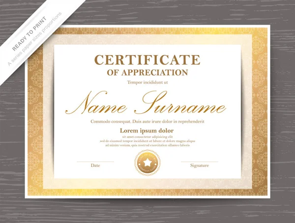 Certificaat Award Diploma Template Met Gouden Rand Frame — Stockvector