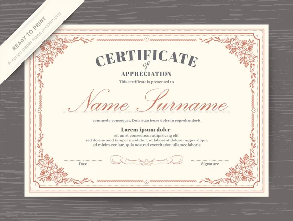 Certificato Modello Diploma Con Classico Bordo Angolo Floreale Vintage Cornice Grafiche Vettoriali