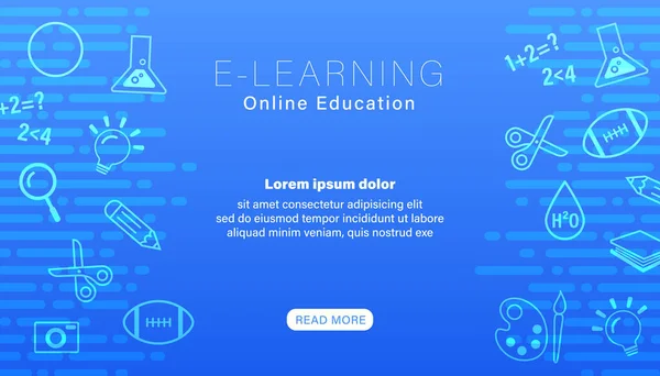 Learning Educación Línea Con Iconos Línea Sobre Fondo Azul Abstracto — Vector de stock