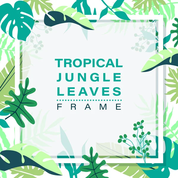 Rahmen Aus Tropischen Dschungelblättern Auf Weißem Hintergrund Vektorillustration — Stockvektor