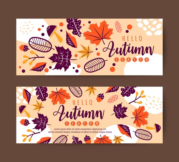 Outono Deixa Modelo Design Banner Fundo Floral Vetorial —  Vetores de Stock