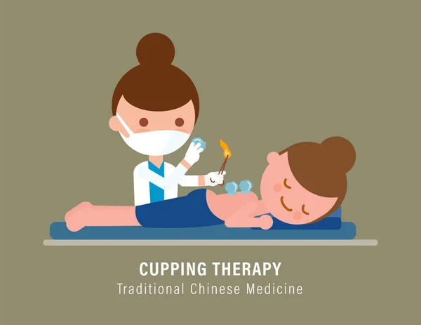 Лицо Получающее Капппинг Терапии Лечение Практикующего Иллюстрация Традиционной Китайской Медицины Лицензионные Стоковые Иллюстрации