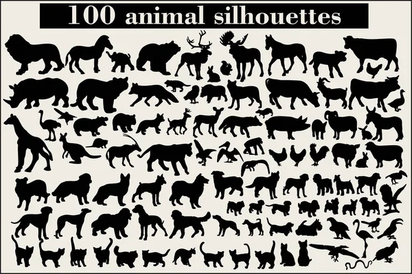 Collection Animal Silhouettes Gray Background — Stock Vector