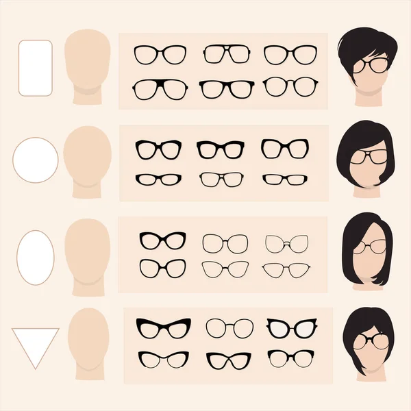 Set Vector Glasses Different Faces — Stock Vector