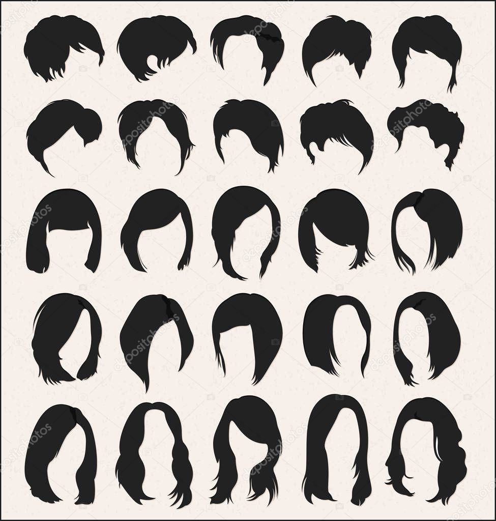 Set of vector hairstyle templates on white background