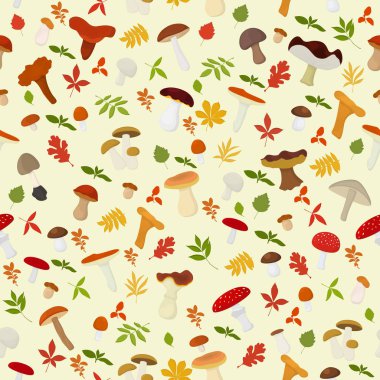 Mantar ve sonbahar yaprakları ile sorunsuz vektör arka plan