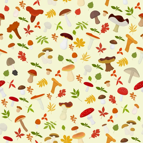 Mantar ve sonbahar yaprakları ile sorunsuz vektör arka plan