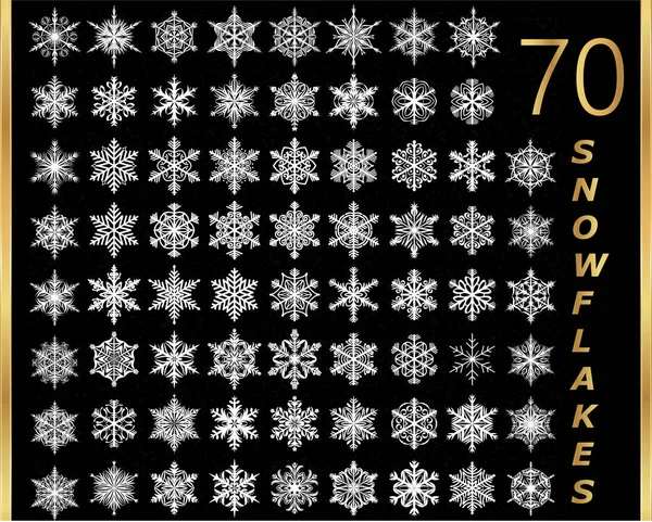 Collection Golden Snowflakes Black Background — Stock Vector