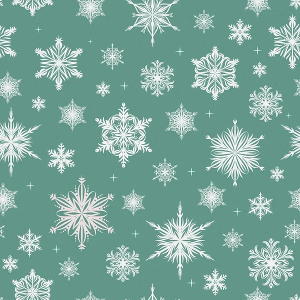 雪の結晶と星とのシームレスなベクトルの背景 — ストックベクタ