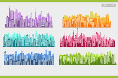 Hafif bir arka plan üzerinde şehir manzaraları topluluğu.