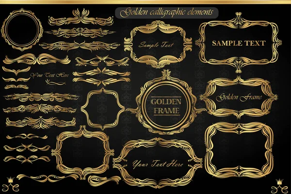 Набор Винтажных Рамок Декоративных Элементов Черном Фоне — стоковый вектор