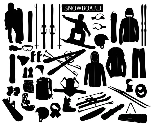 Conjunto Roupas Acessórios Para Snowboard Esqui —  Vetores de Stock