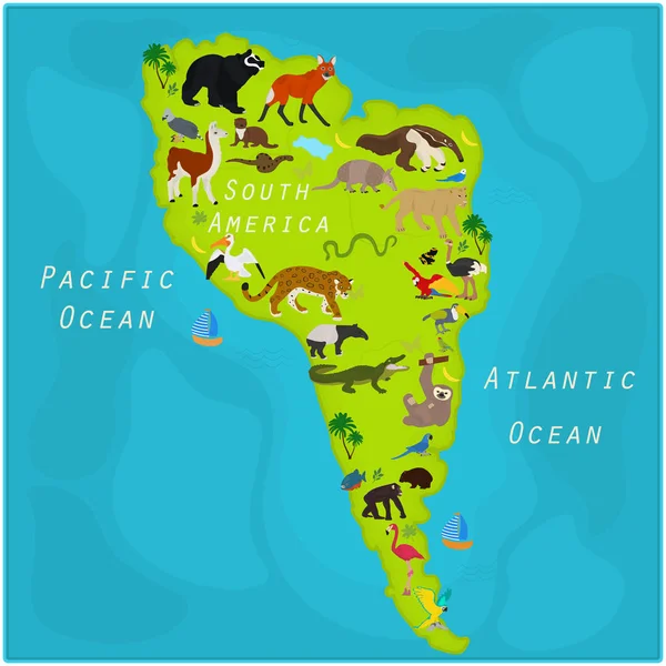 Mapa Wektor Zwierzęta Ameryki Południowej — Wektor stockowy