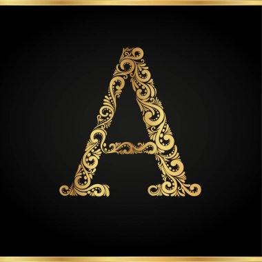Vektör harf A vintage tarzı siyah bir zemin üzerine.