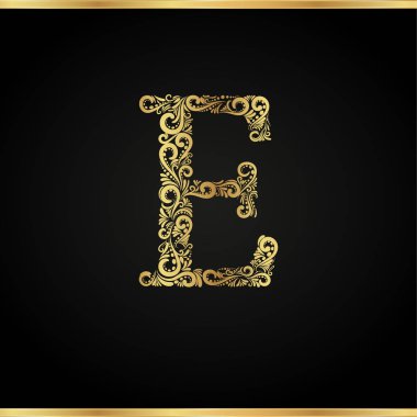 Vintage tarzı siyah bir arka plan üzerinde vektör harf E.