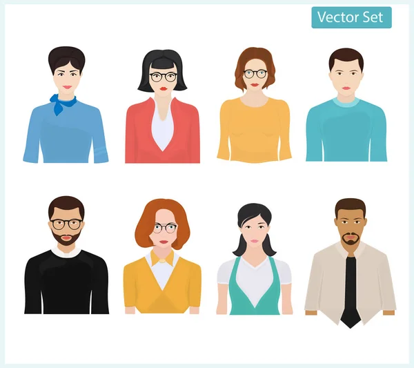 Conjunto Personas Diferentes Retrato Vectorial Hombres Mujeres — Vector de stock